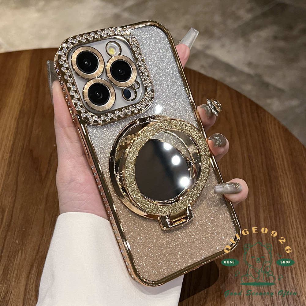 Gương trang điểm mạ giá đỡ từ tính Vỏ điện thoại iphone15 Pro Max 14 13 12 11 vỏ cho vỏ iPhone Vỏ mềm TPU silicon Vỏ bảo hiểm toàn diện chống sốc