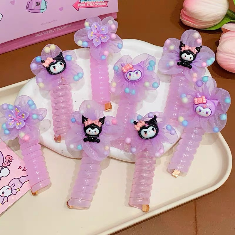 Dây Cột Tóc Lò Xo Hoạt Hình Kuromi Tạo Kiểu Đuôi Ngựa Màu Tím Xinh Xắn Cho Bé Phụ Kiện Tóc Nữ Empoli