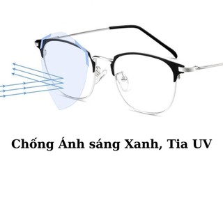 Kính đổi màu nam nữ gọng kim loại cao cấp chống ánh sáng xanh tia UV, Mắt kính thời trang không độ giả cận Styley K027