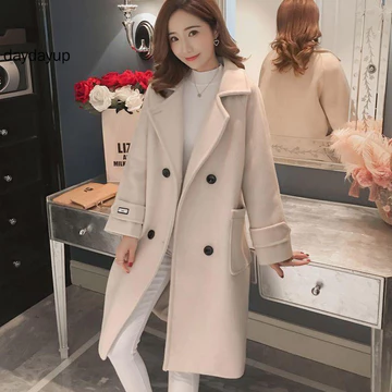 Áo khoác len chất lượng cao dành cho nữ mùa thu đông Áo khoác dài vừa phải Phiên bản Hàn Quốc Áo khoác ấm áp đa năng mỏng