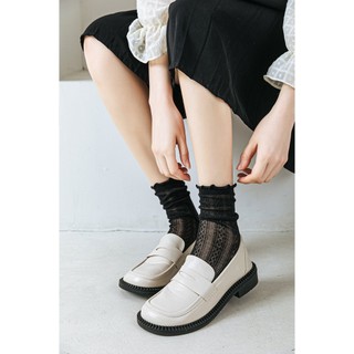 [Tất nữ oklife] ins Xuân Hè Mỏng Lưới Ren Nữ Giữa Ống Tất Đen Trắng lolita Nấm Ren Cọc Tất