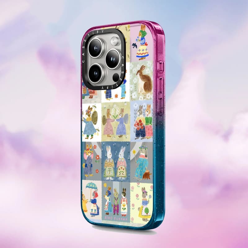 Casetify X thỏ miếng vá ngọt ngào Vỏ làm việc Black Edge Peach Haze Cotton Candy Collection Màu sắc trong suốt Vỏ cứng tác động cho Apple IPhone 12 13 14 15 16 Pro Max Plus có hộp