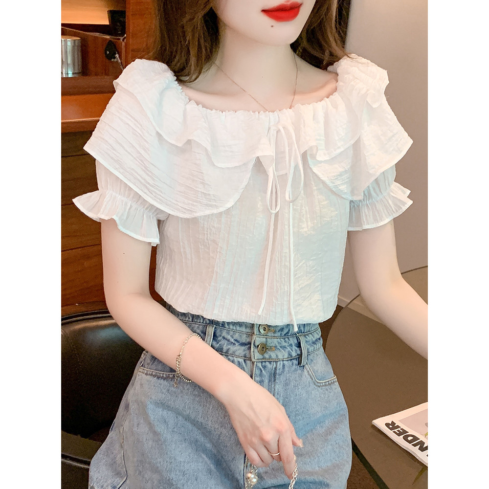 Áo blouse nữ mùa hè kiểu Pháp mới có dây rút