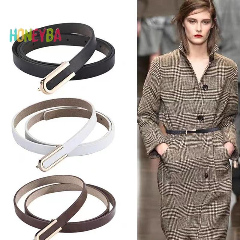 < Honeyba > Thắt Lưng Nữ Tối Giản Khóa Pin Da Mỏng Dây Thắt Lưng Nữ Cho Quần Jean Quần
