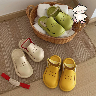 Xixitiao Lỗ Giày Thể Thao Baotou Mặc Ngoài Phong Cách Unisex Mùa Hè 2024 Phong Cách Mới Bé Gái Thường Ngày EVA Đế Mềm Có Thể Tháo Rời Ren