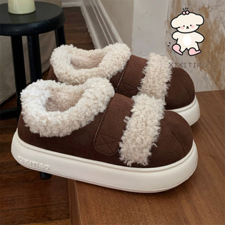 Xixitiao Nữ Thời Trang Màu Sắc Phù Hợp Với Cừu Len Giày Cotton Mùa Thu Đông Phong Cách Mới Phiên Bản Hàn Quốc Thường Ngày Ấm Áp Sang Trọng Giày Trắng