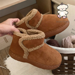 Xixitiao Phiên Bản Hàn Quốc Thời Trang Sáng Tạo Velcro Giày Bốt Tuyết Cha Mẹ-Con Mùa Đông Mặc Ngoài Retro Cừu Len Plus Lông Cừu Ống Ngắn Giày Cotton Nữ