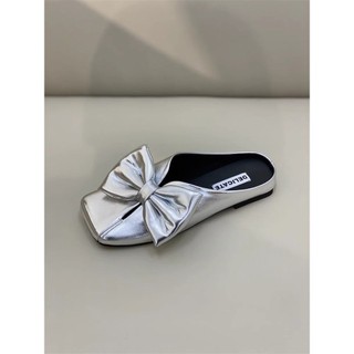 Nửa Dép Lười Mùa Hè 2025 Baotou Da Nhỏ Phong Cách Anh Nữ Sandal Nơ Thắt Lưng Slip-On Mary Jane