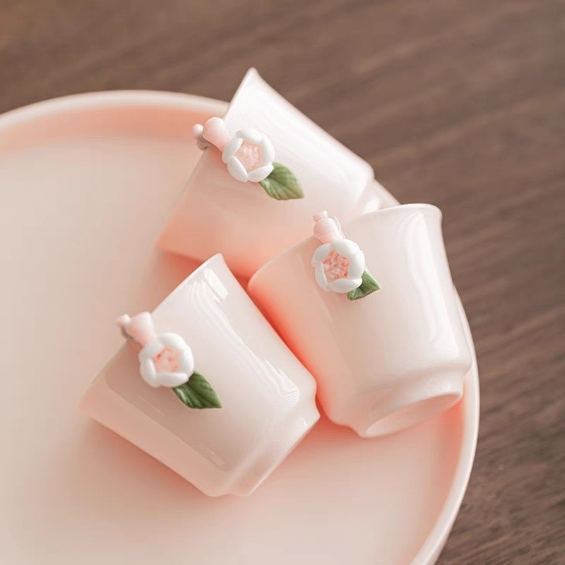 ✨Chén Trà Kung Fu Gốm Mini Độc Lạ - Màu Hồng Ngọt Ngào, Tạo Hình Kỳ Quặc Dễ Thương | Dung Tích 45ml Nhỏ Xinh Cho Nữ | Decor Bàn Làm Việc, Quà Tặng Sinh Nhật