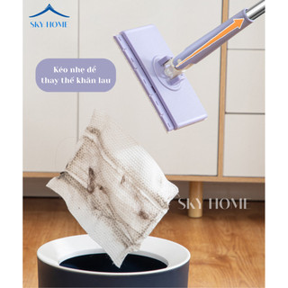 Cây Lau Nhà Thông Minh Hút Khăn Xoay 360 Độ Tự Động, Chổi Lau Nhà Tự Nhả Khăn Kèm Nhíp Gắp Tiện Lợi NGÓI HOME - LN01