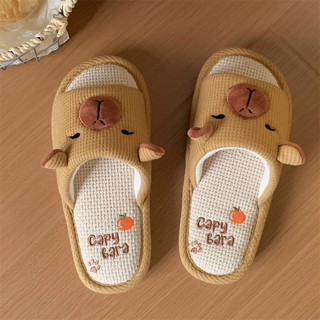 Xixitiao Dép Xấu Xí Dễ Thương Kapibara Lanh Nữ Xuân Hè Thoáng Khí Vải Lanh Cotton Nhà Dễ Thương
