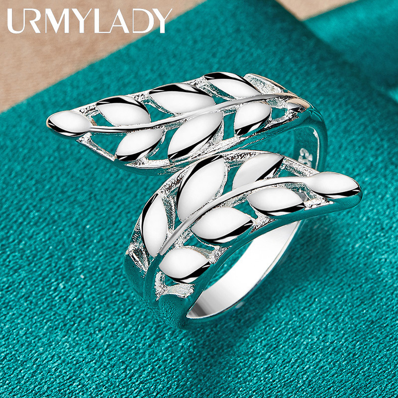 URMYLADY 925 Lá Bạc Mở Nhẫn Nữ Cưới Đính Hôn Thời Trang Quyến Rũ Trang Sức