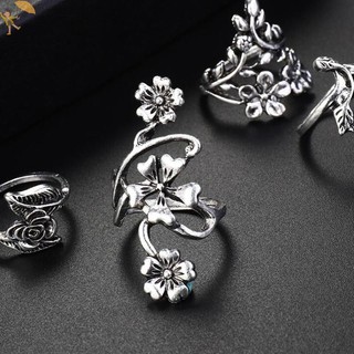 [Gou] 4 Cái / bộ Cổ Màu Bạc Vintage Bohemia Bộ Nhẫn Hoa Hồng VN