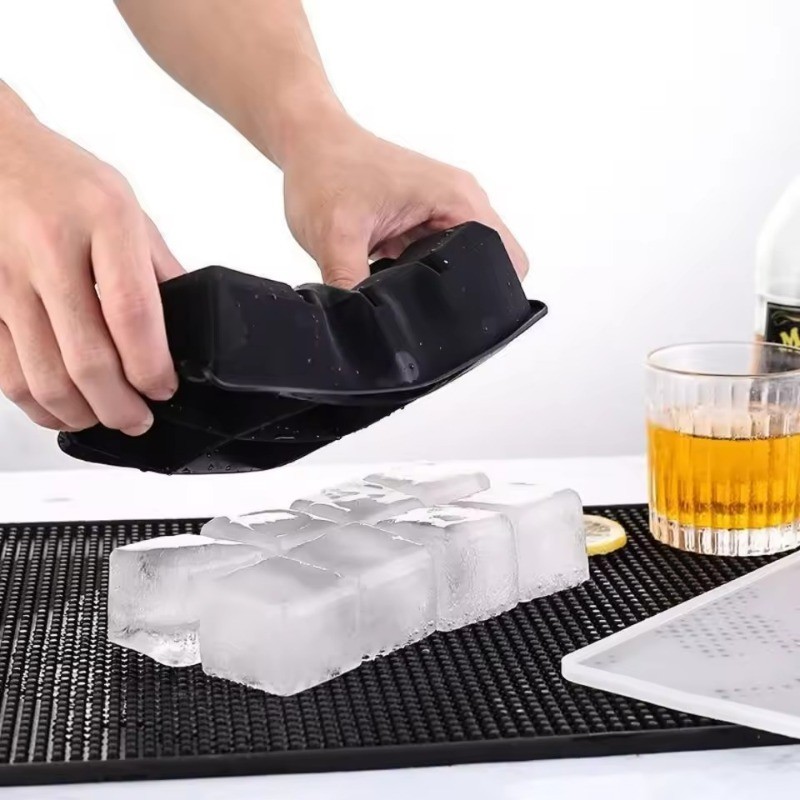 Hộp khuôn khay đá lớn 4 / 6 / 8 - Khuôn khay vuông bằng silicon - Mẫu máy làm đá viên tự làm Bar Pub Wine Ice Blocks - Khuôn làm đá lưới vuông - Phụ kiện quầy Bar nhà bếp