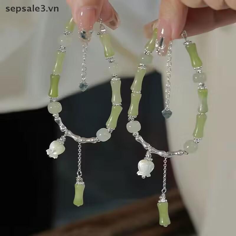 # Sepsale # Phong Cách Trung Hoa Vintage Tre Xanh Khớp Đính Hạt Vòng Tay Cho Nữ Thời Trang Đơn Giản Charm Hoa Vòng Tay Món Quà Trang Sức.