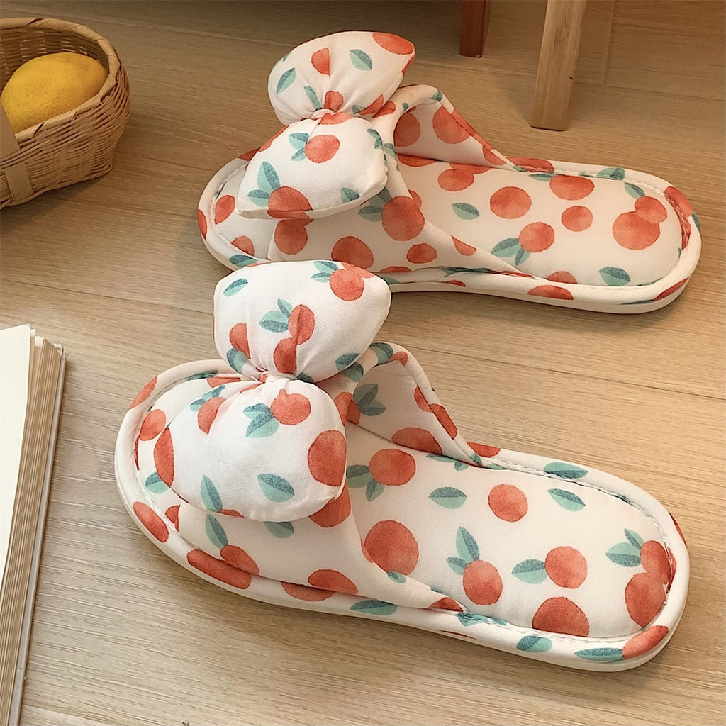 Xixitiao Dép Bốn Mùa Đa Năng Nơ Vải Lanh Cotton Dép Gia Đình Đế Mềm Sàn Thoải Mái