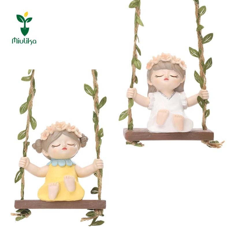 Miulika Cô Gái Ngồi Trên Một Đu Vườn Tượng Võng Trang Trí Nhà Cửa Hình Nhựa Điêu Khắc Cho Sân Bãi Cỏ Sân Sau