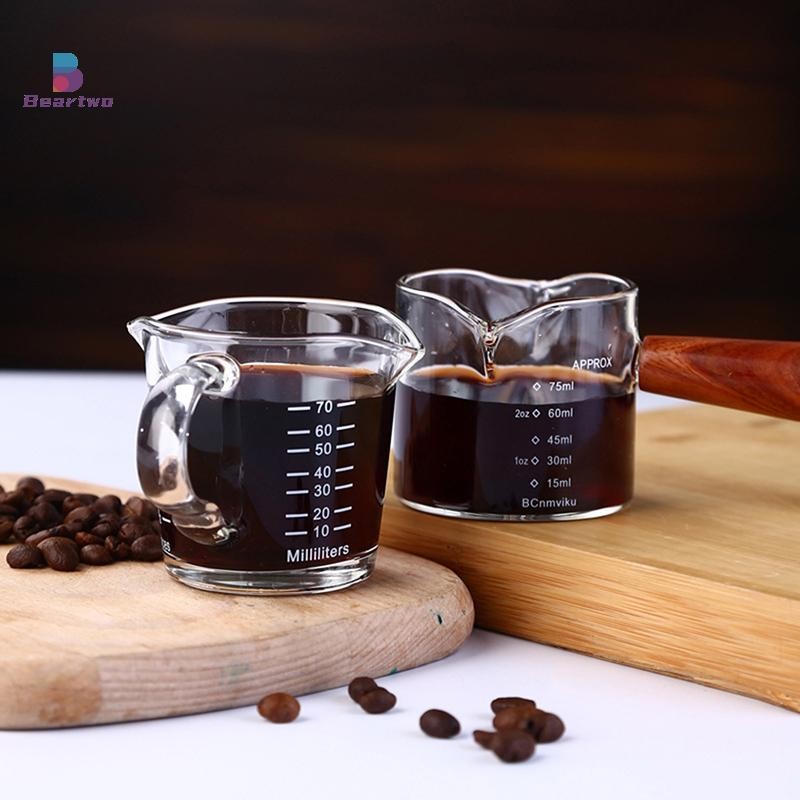 < Beartwo > 70 / 75ml Espresso Shot Glass Vòi đôi Cốc đo thủy tinh Tay cầm chịu nhiệt Cân trong suốt Rượu Sữa Cà phê Bình Đẹp