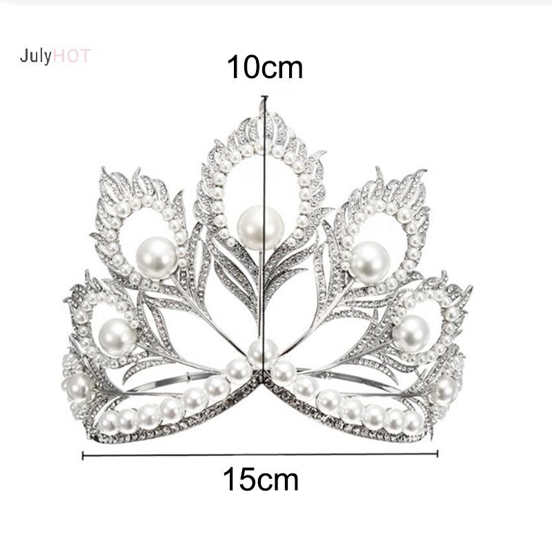Julyhot Handmade Ngọc Trai Cô Dâu Pha Lê Tiara Tóc Lớn Vương Miện Cuộc Thi Đảng Băng Đô Massivedeals