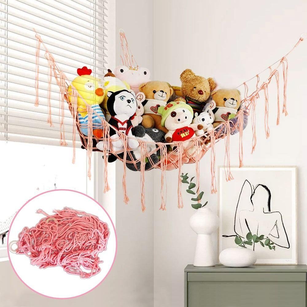 BAMBOOB Treo Lưu Trữ Tổ Chức, Võng Đồ Chơi Lưới Nhồi Bông Góc Tường, Tua Rua Cotton Dây Dệt Tam Giác Đồ Chơi