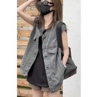 Mùa Hè Phiên Bản Hàn Quốc Thiết Kế Thời Trang Retro Rửa Áo Vest Denim Phù Hợp Với Áo Khoác Dài Không Tay Mỏng Nữ