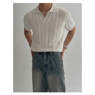 DICHUANGZHE Men's Short Sleeve POLO Shirt Knitted V-Neck Casual Top