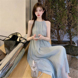 Dây Sling Đầm Phong Cách Mỏng Mùa Hè Cổ Tích Váy Nguyên Chất Desire Phong Cách Thiết Kế Niche Không Đều Gạc Váy Dài