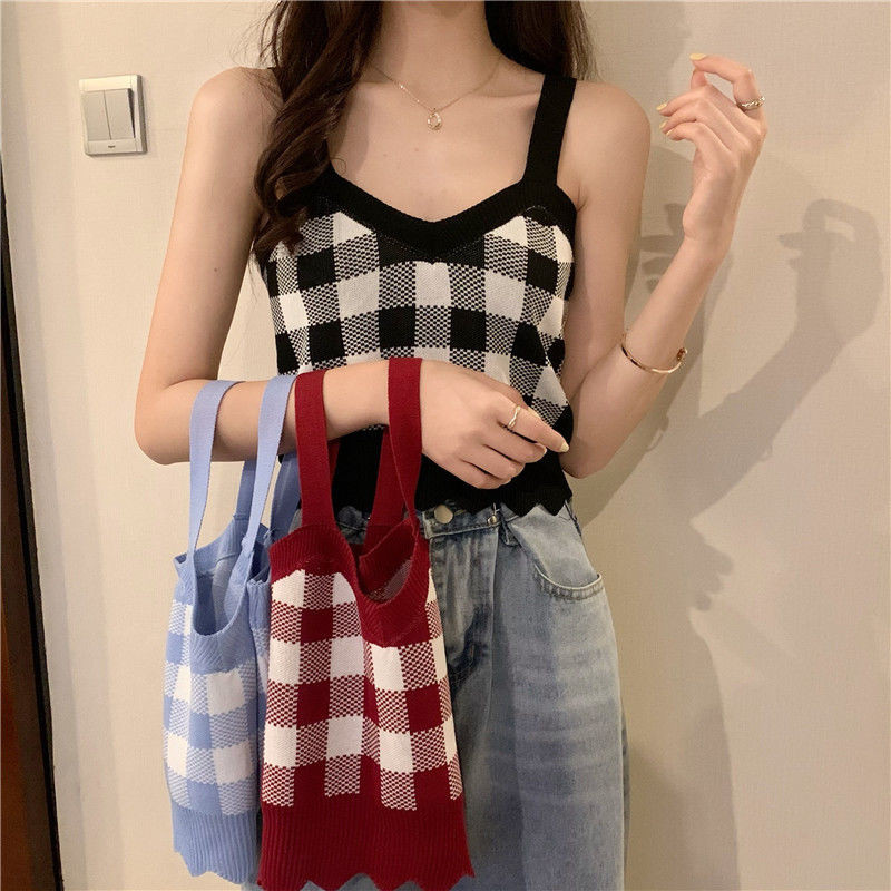 Áo vest yếm dệt kim lưới dành cho nữ mùa hè 2025, áo thun mỏng vừa vặn kiểu Pháp mới dành cho nữ