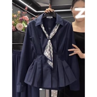 Áo sơ mi dài tay xếp ly nữ phong cách Hàn Quốc