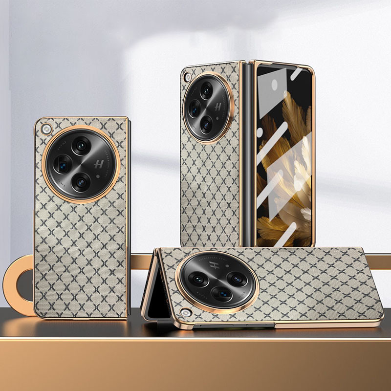 Ốp YJD Cho OPPO Find N3 Họa Tiết Sóng Lưới Da Mạ Điện Cạnh Chống Sốc Ốp Lưng Điện Thoại