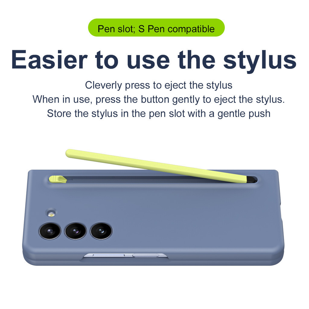 Bút bấm sang trọng Khe cắm bút Bullet Pen Eject Stylus Case Cover Samsung Galaxy Z Fold 5 Z Fold 4 Glass Front Film Màu trơn Chống vân tay Vỏ cứng thân thiện với da (có bút