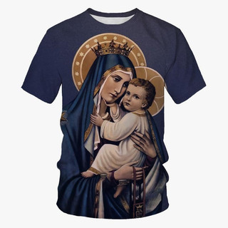 Đức Tin Kitô Giáo Mẹ Thiên Chúa Áo Nữ Nam 3D In Đức Trinh Nữ Maria Áo Thun Trẻ Em Áo Tee Thoải Mái Nam Quần Áo