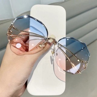 Kính râm nữ thời trang lớn không viền, chống ánh sáng xanh và tia cực tím, kiểu Hàn Quốc