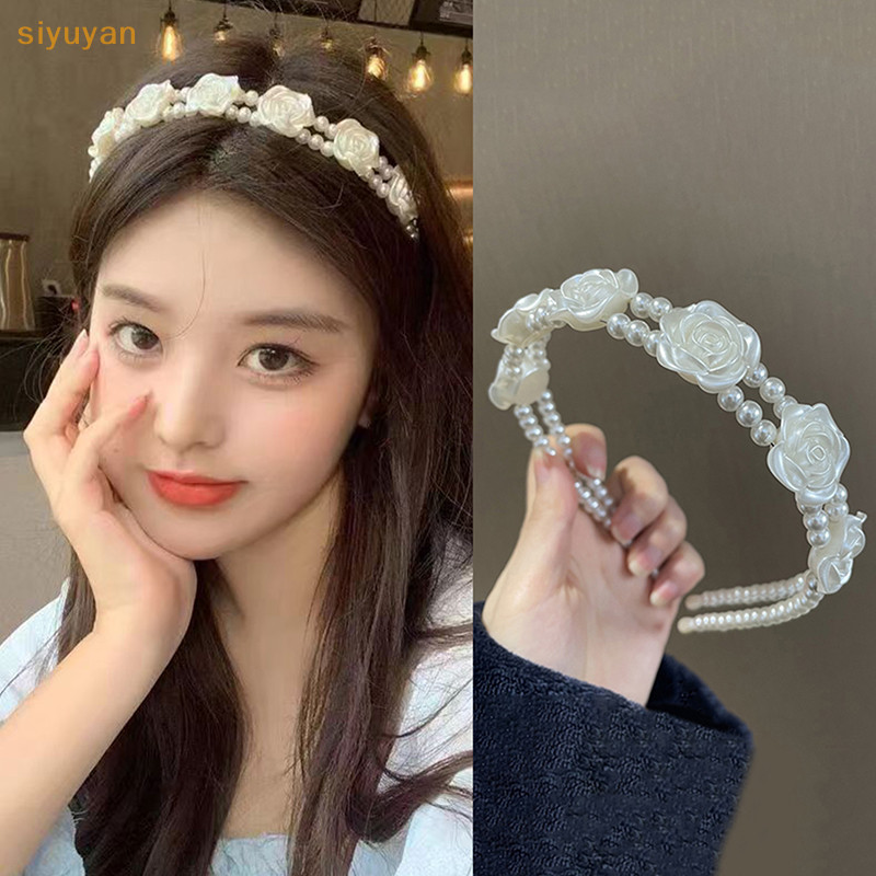 Siyuyan Thanh Lịch Lớn Trắng Ngọc Trai s Dành Cho Nữ Cô Gái Đơn Giản Trắng Hoa Hồng Băng Đô Quấn Tóc Sóng Retro Hairhoop Mũ Đội Đầu Phụ Kiện VN