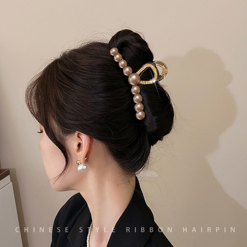 Kẹp ngọc trai lớn kiểu Pháp Retro Phong cách mới Kẹp cá mập phù hợp cho nữ