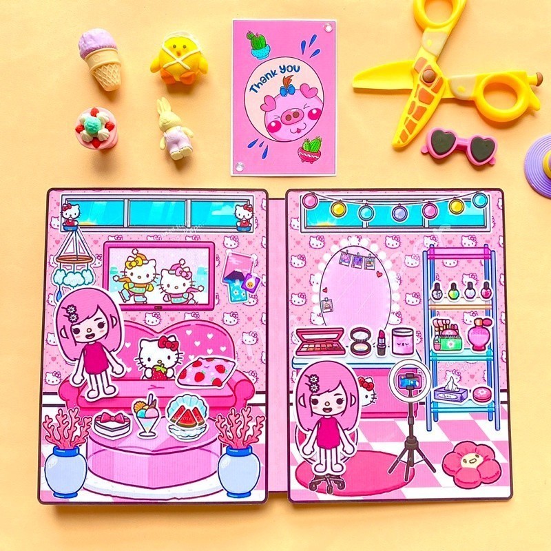 Sách toca life world KT Mèo Toka Dễ Thương Xinh ngôi nhà bằng giấy tiên xanh sổ búp bê giấy cài toca đồ chơi toca boca