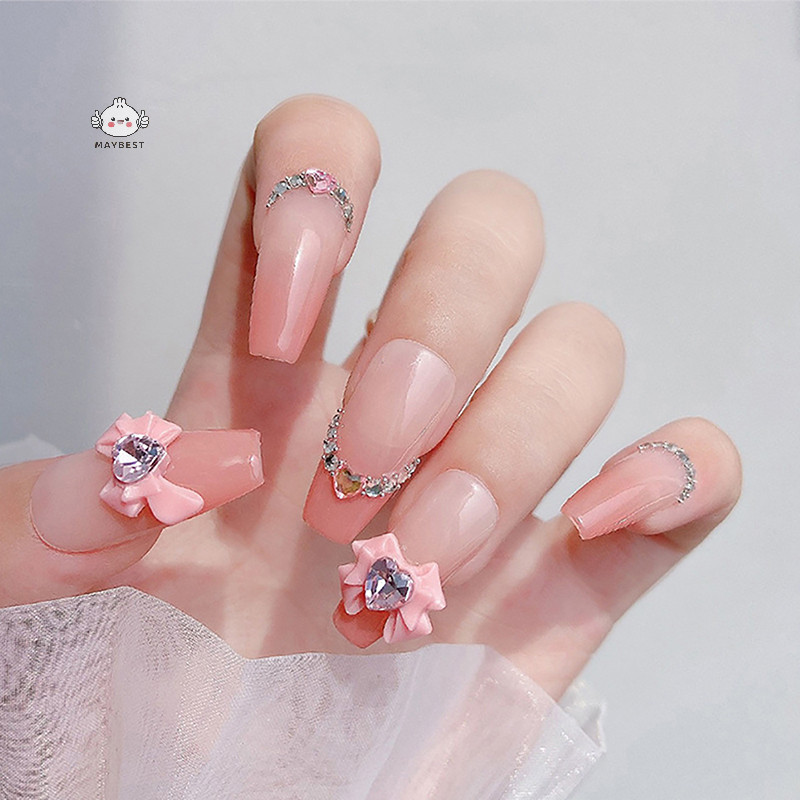 Maybest 10 Chiếc 3D Nhựa Nơ Móng Tay Ch Ruy Băng Hồng Nơ Kim Cương Giả Bộ Phận Trang Sức Trang Trí Móng Tay DIY Salon Phụ Kiện Quà Tặng {VN}