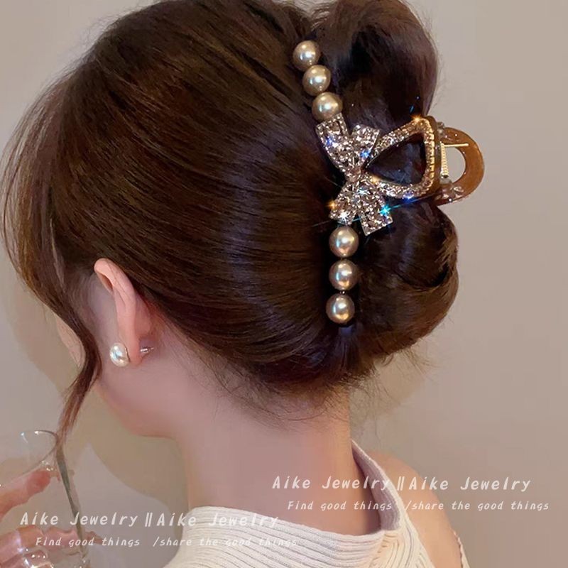 Acrylic Ngọc Trai Trong Suốt Kim Cương Giả Lớn Lấy Kẹp Lưng Đầu Nữ Cá Mập Lấy Kẹp Mũ Đội Đầu