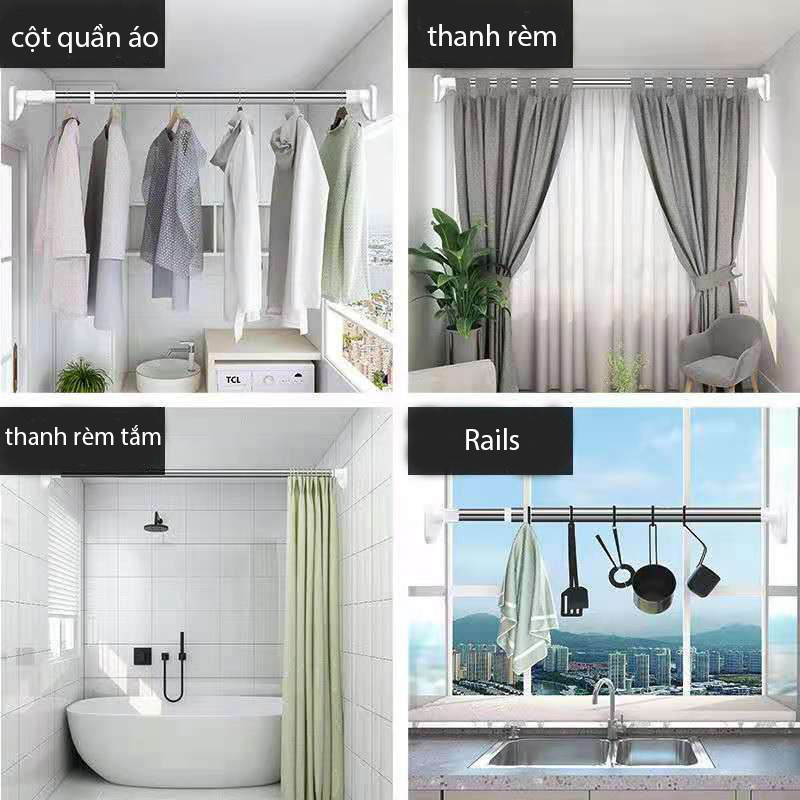 Thanh Treo Rèm Đa Năng  Không，Không cần khoan tường，Có thể co giãn và chịu tải，Có sẵn trong một loạt các kích cỡ