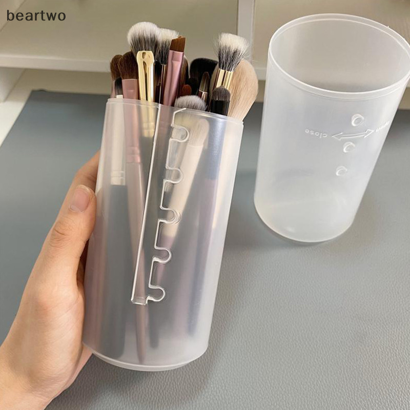 < Beartwo > Giá đỡ cọ trang điểm PVC có thể điều chỉnh chiều cao Hộp đựng cốc lưu trữ có nắp đẹp
