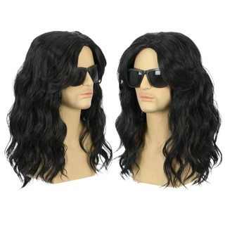 FUJIOU Tóc Giả Nhập Vai Màu Đen Dài, Tiệc Cosplay Full Head Halloween Trang Phục Tóc Giả, Disco Anime Punk Hippie Nam Tổng Hợp Tóc Giả Lễ Hội Giáng Sinh