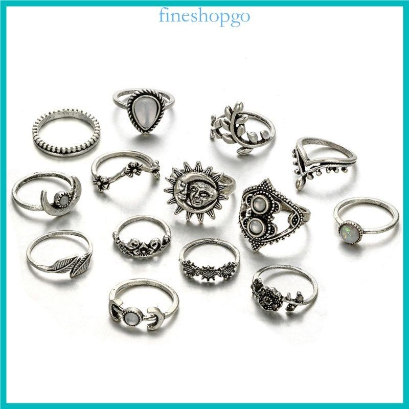 Fine 14 Chiếc Punk Bohemia Bạc Midi Bộ Nhẫn Dành Cho Nữ