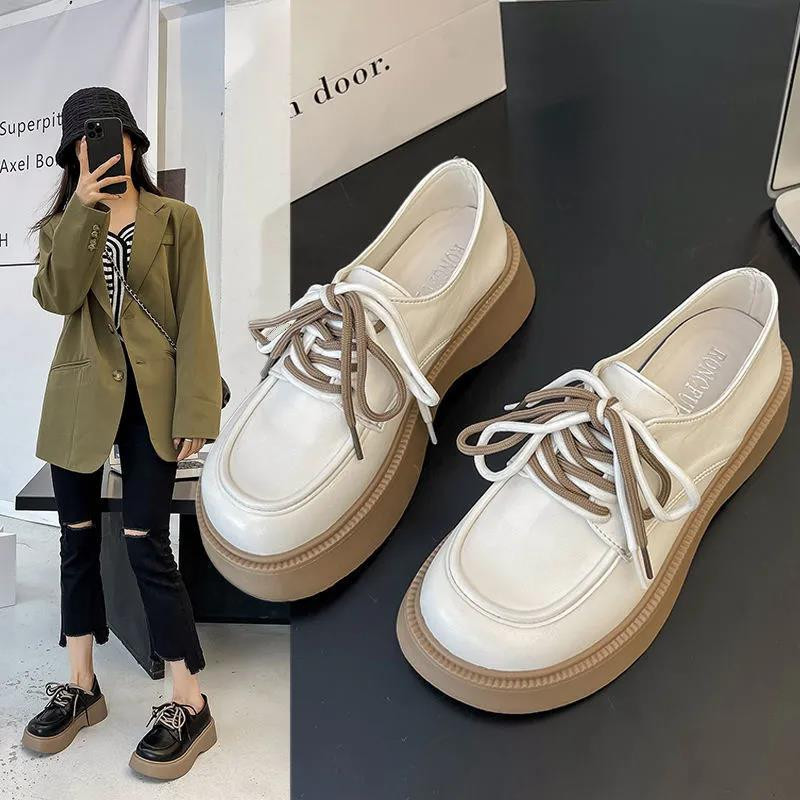 🔥Còn hàng🔥Oxford Nữ Giày Nữ Da Bò Dày Tinh Tế Vuông Mũi Giày Đế Cao