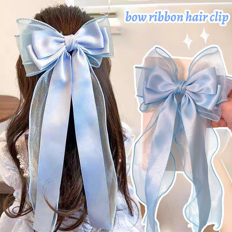 Kẹp Tóc Nơ Gạc Quá Khổ Streamer - Mũ Công Chúa Tinh Tế - Thanh Lịch, Thời Trang, Đơn Giản, Ngọt Ngào, Phong Cách Ins - Kẹp Tóc Ruy Băng Ren Cho Bé Gái - Kẹp Tóc Dopamine Nơ