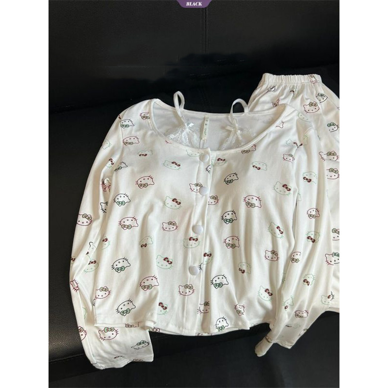 Bộ Đồ Ngủ Mèo HelloKitty Nữ Xuân Thu Mới Quần Dài Tay Phong Cách Công Chúa Nhật Bản Mặc Ở Nhà [BL]