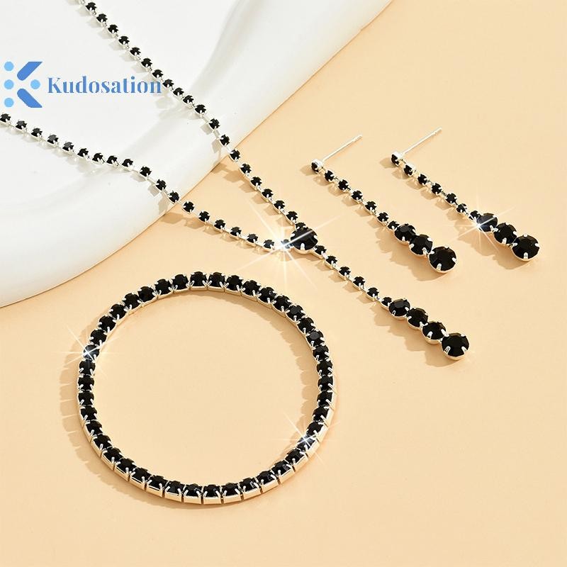 Kudosation 4 Thời Trang Cưới Bộ Trang Sức Kim Cương Giả Vòng Cổ Bông Tai Bộ Vòng Tay Nữ Tiệc Phụ Kiện Trang Sức