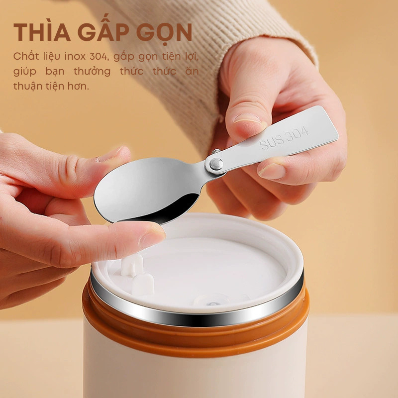 Cốc Đựng Canh, Bình Đựng Cháo Inox 304 Giữ Nhiệt 520ml, Chống Rò Rỉ Thế Hệ Mới Tặng Thìa Gấp Gọn Tiện Dụng | 249