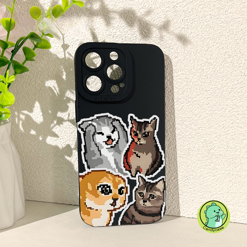 Ốp Điện Thoại Pixel Mèo Meme Ngộ nghĩnh Cho iPhone 16E 16 ProMax 15 14 Plus 13 12 Mini 11 Pro Max XR XS Max X 8 7 6 6s Plus SE 2022 2020 Ốp Lưng Mềm Chống Sốc Mờ Đơn Giản Dễ Thương