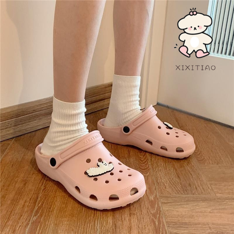 Xixitiao Dép Dép Mùa Hè EVA Hoạt Hình Mới Giày Lỗ Dễ Thương Sinh Viên Thường Ngày Mặc Ngoài Trời Đế Mềm Giày Đi Biển ins Hợp Thời Trang