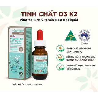 Tinh chất D3 K2 hỗ trợ hấp thu canxi cho trẻ Vitatree Kids Vitamin D3 & K2 Liquid 20ml